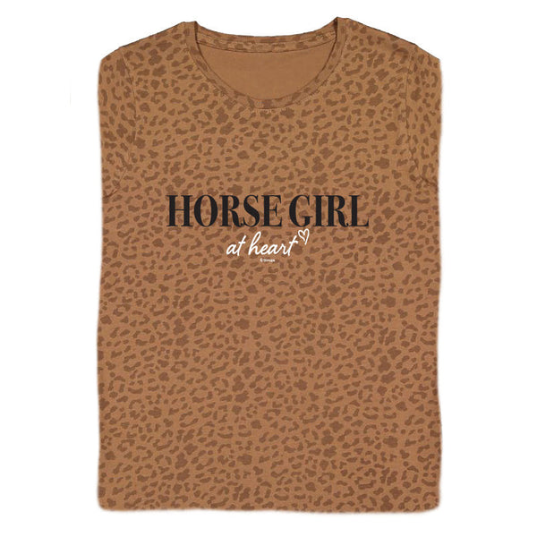 24102 Horse Girl at Heart Ladies Short Sleeve Tee, Brown Leopard