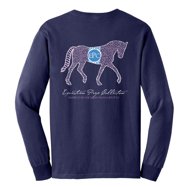 EP-103 Preppy Pattern Horse - Adult Comfort Colors Long Sleeve Tee