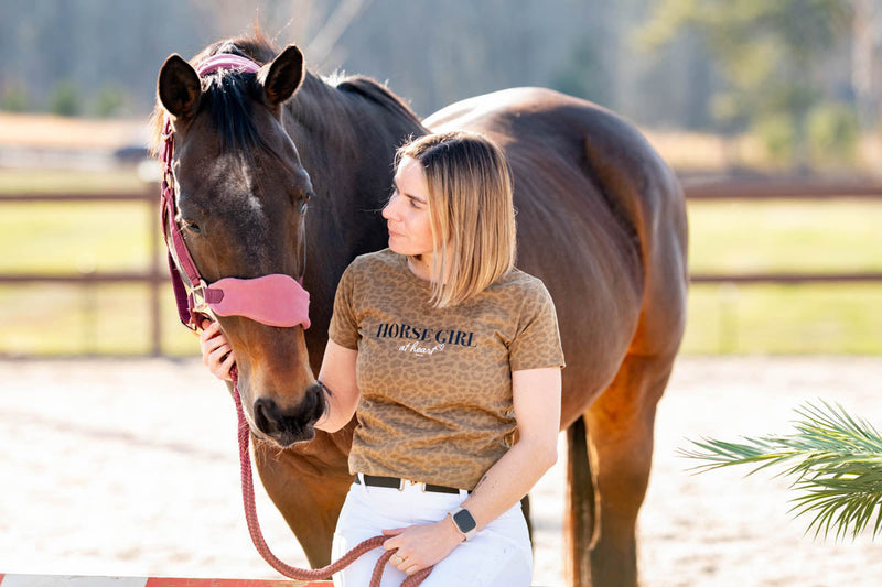 24102 Horse Girl at Heart Ladies Short Sleeve Tee, Brown Leopard